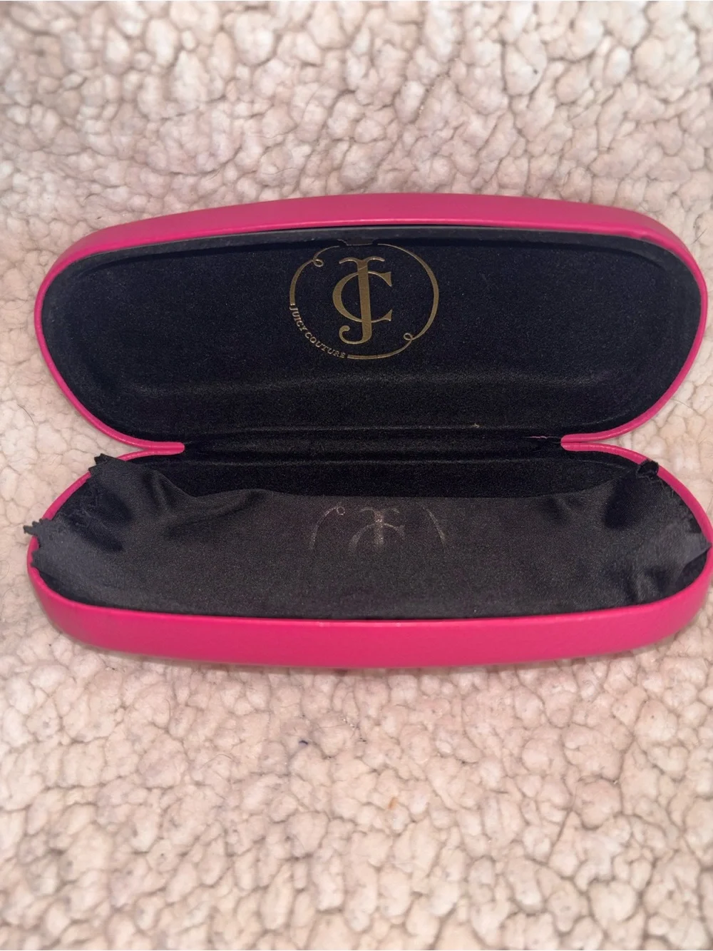 Juicy Couture Pink Hard Eyeglass Sunglasses Case w/ Cleaning Cloth